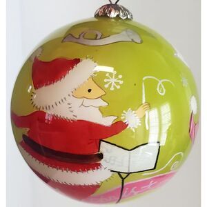 Li Bien Ornament Christmas 2006 Pier 1 Green Glass Santa Merry Gifts Silver Caps